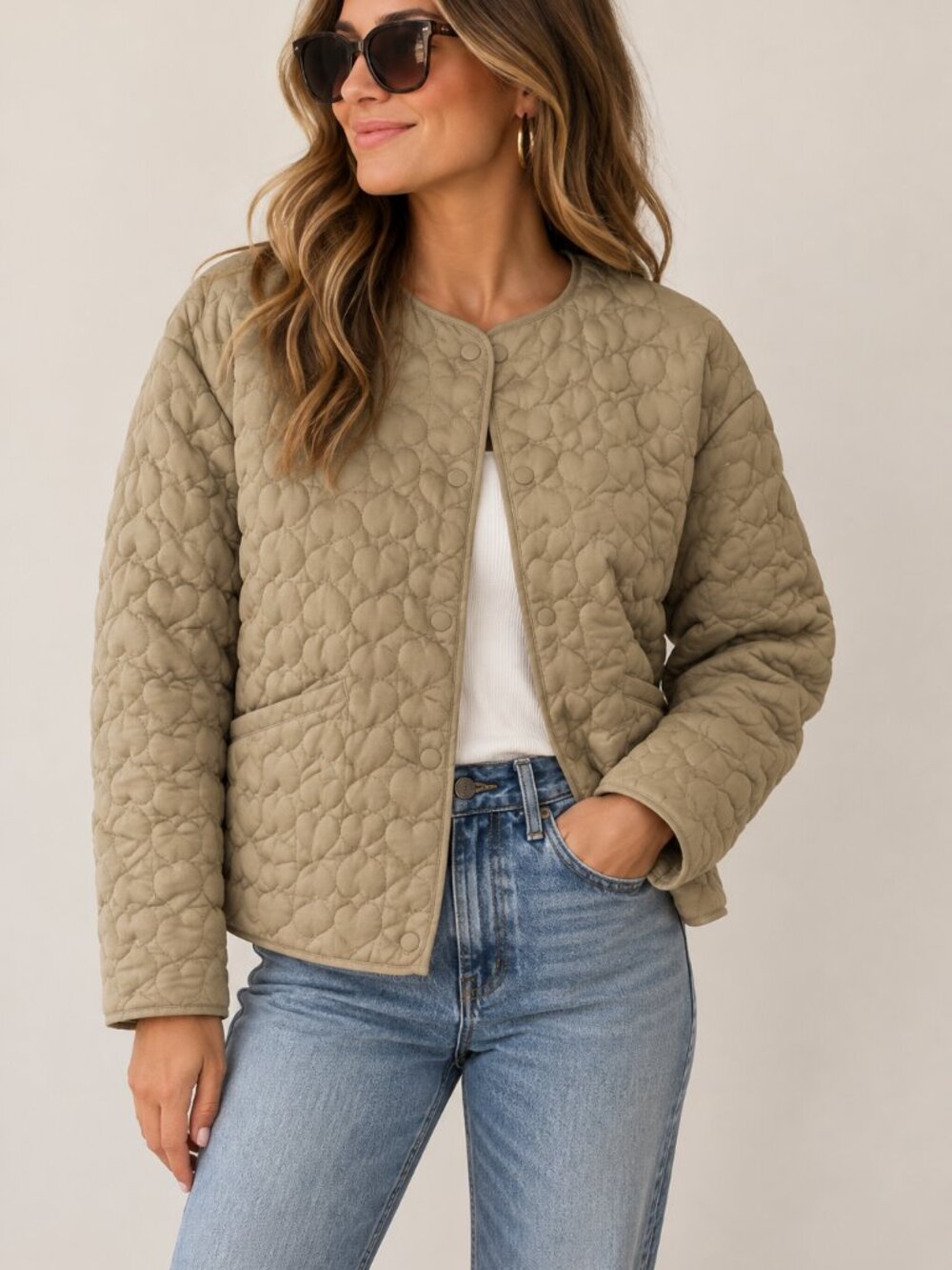 ZARA Quilted Heart Jacket Beige Tan Size Small